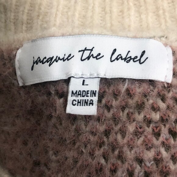 JACQUIE THE LABEL Creamy Beige Floral Jacquard Brushed Knit Boxy Sweater Sz L - Picture 5 of 6